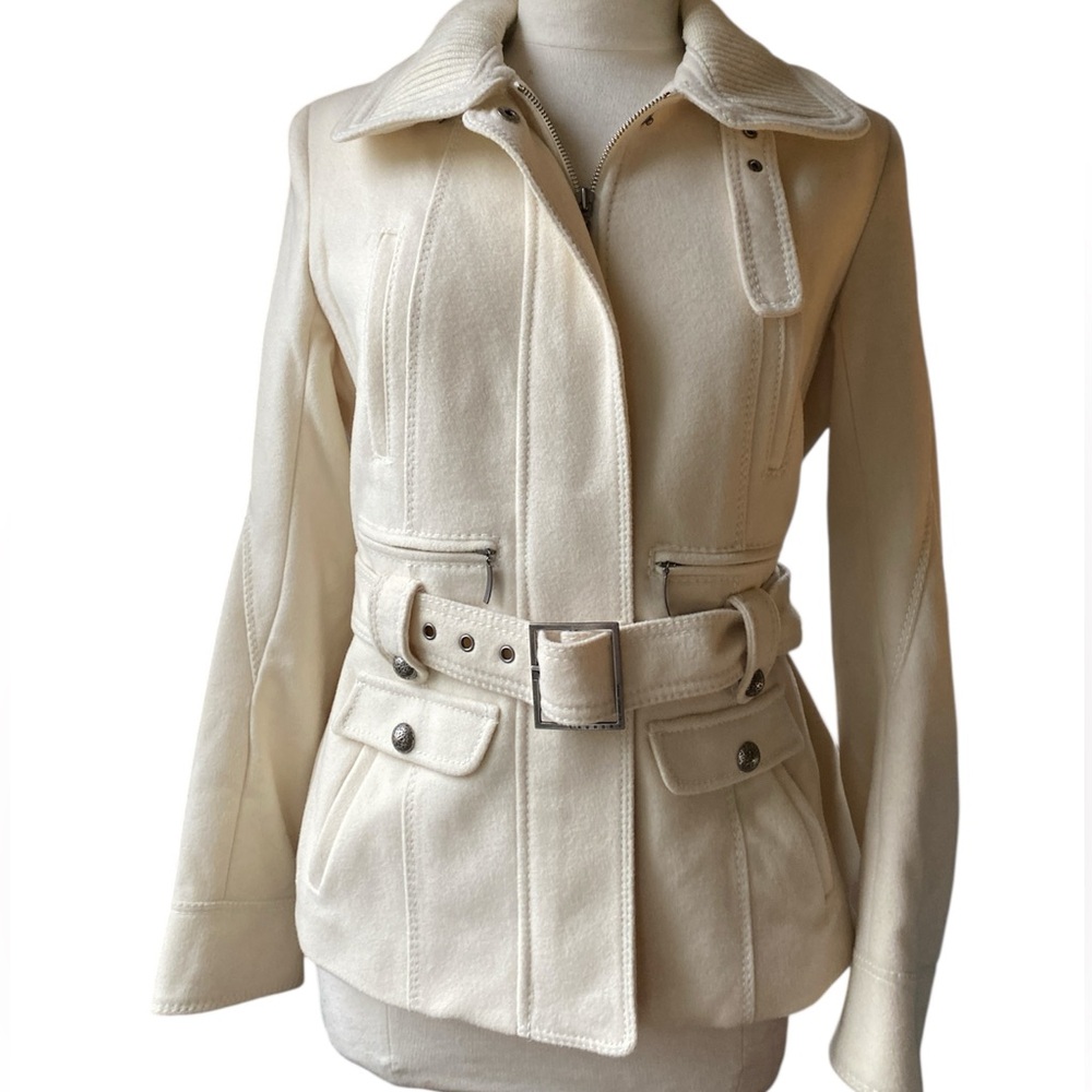 Laundry by Shelli Segal Wool blend cream Belted Coat Jacket size 10